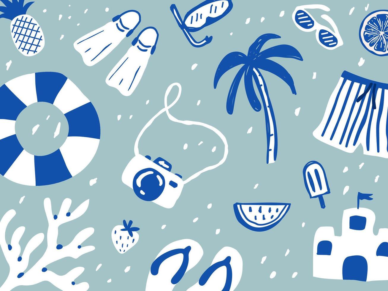 Element Nature of Summer vacation doodle style illustration set. vector