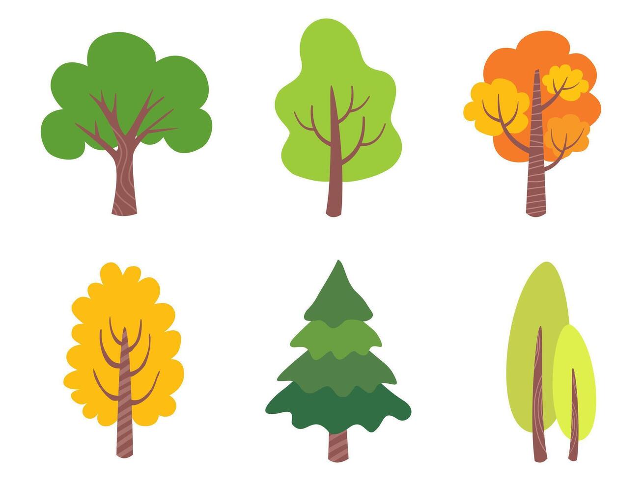 Collection of flat trees Icon silhouette isolated. vector