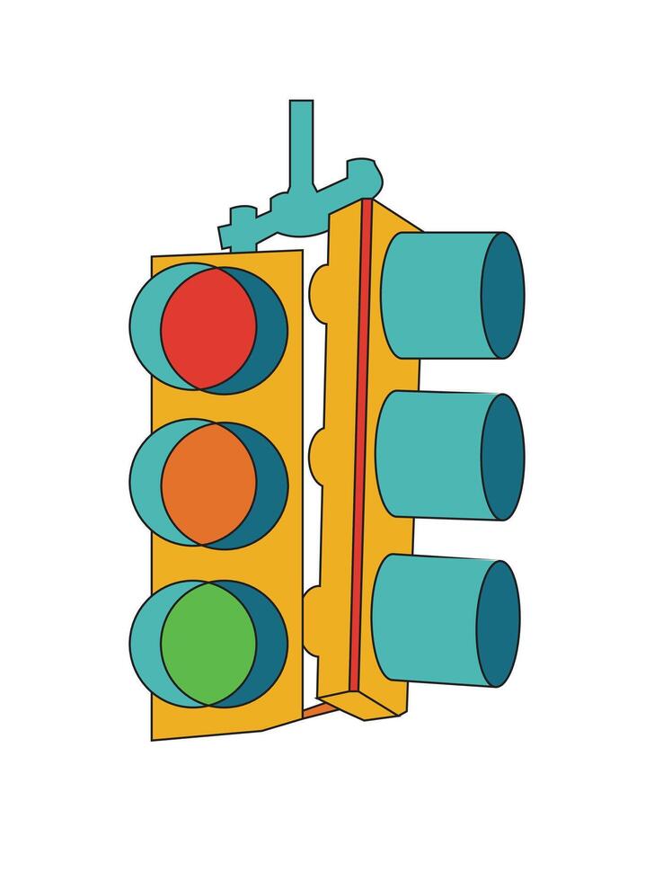 Illustration traffic lamp retro outline vector