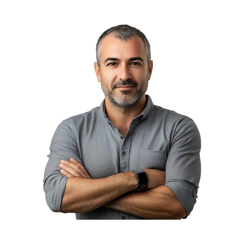 Confident Middle-Aged Man in White Shirt and Glasses Against Transparent Background png