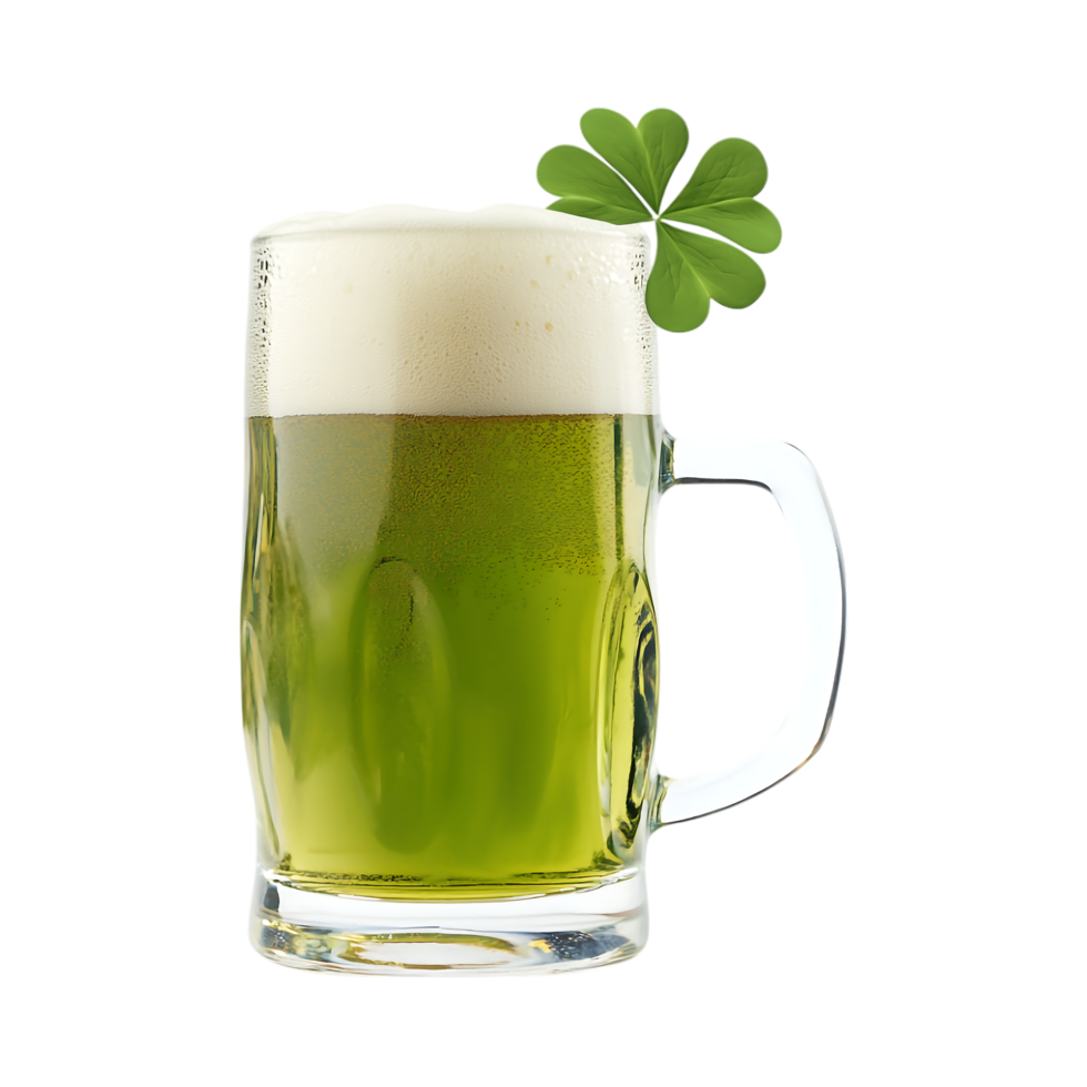 st patrick's day beer mug with shamrock on transparent background png