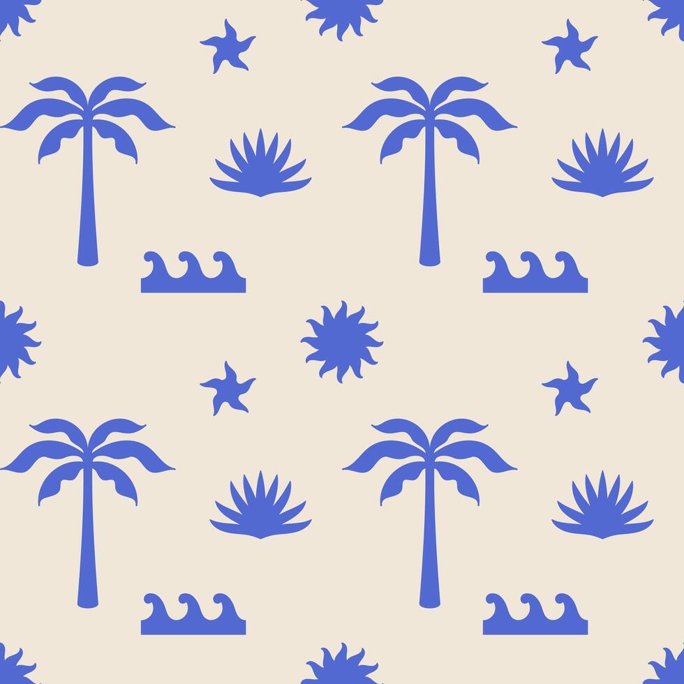 Sea beach seamless pattern with palm trees. Seamless pattern. Background, print vector