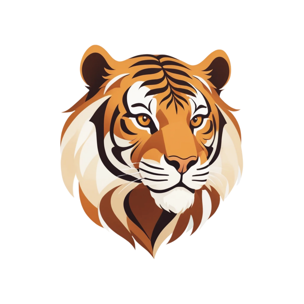 Tiger Icon with Flowing Mane in Warm Brown Tones png