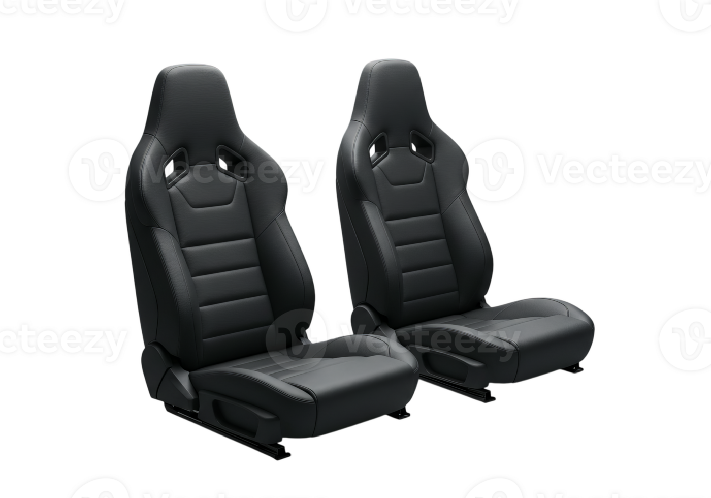 Two black leather seats isolated on Transparent Background, automotive part png