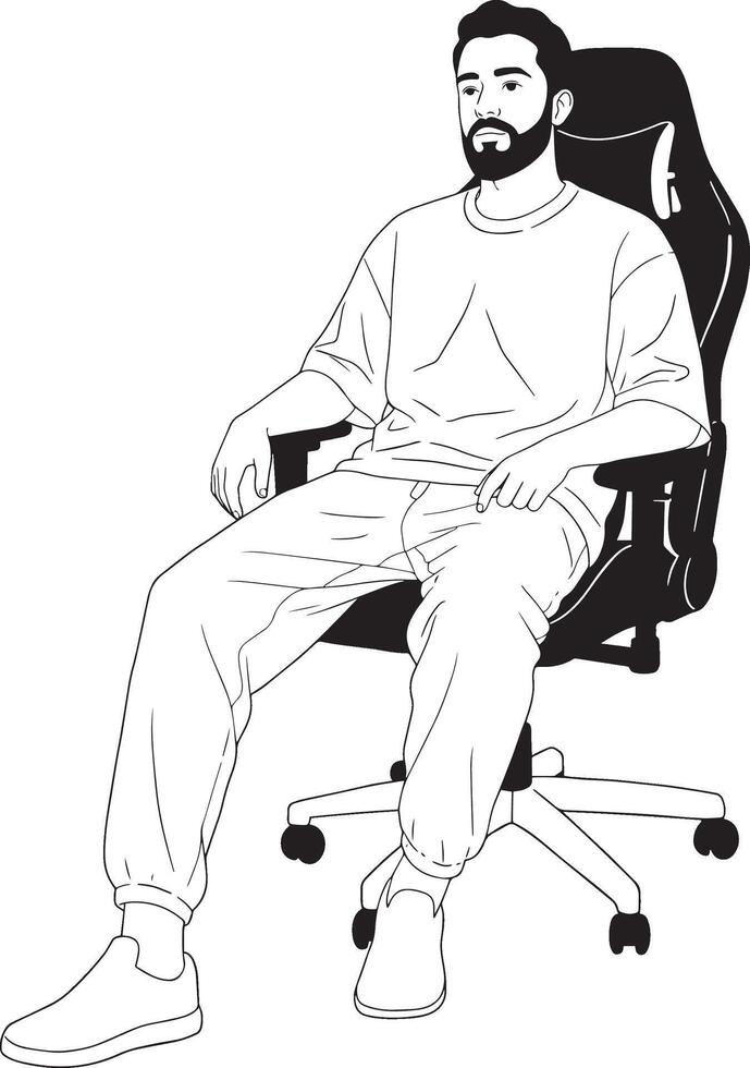 Man in Casual Wear Sitting in Gaming Chair Illustration vector
