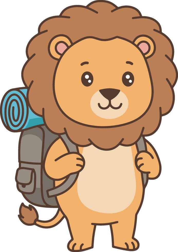 Lion Cartoon ready for hiking Illustration vector