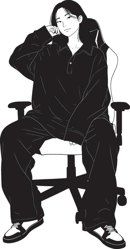Girl in Black Clothing Sitting on a Gaming Chair vector