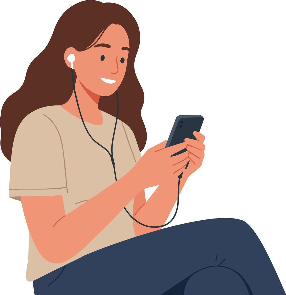 Woman enjoying music on her smartphone Illustration vector