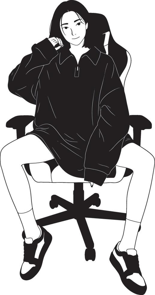 Girl in Oversized Sweater Sitting in a Gaming Chair vector