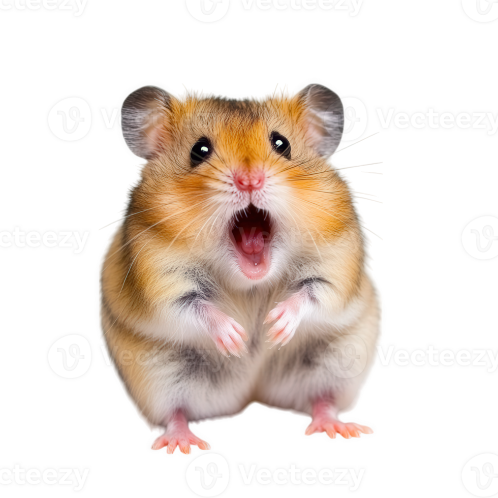 A close-up shot of a cute hamster with its mouth wide open, seemingly in surprise or a yawn. png