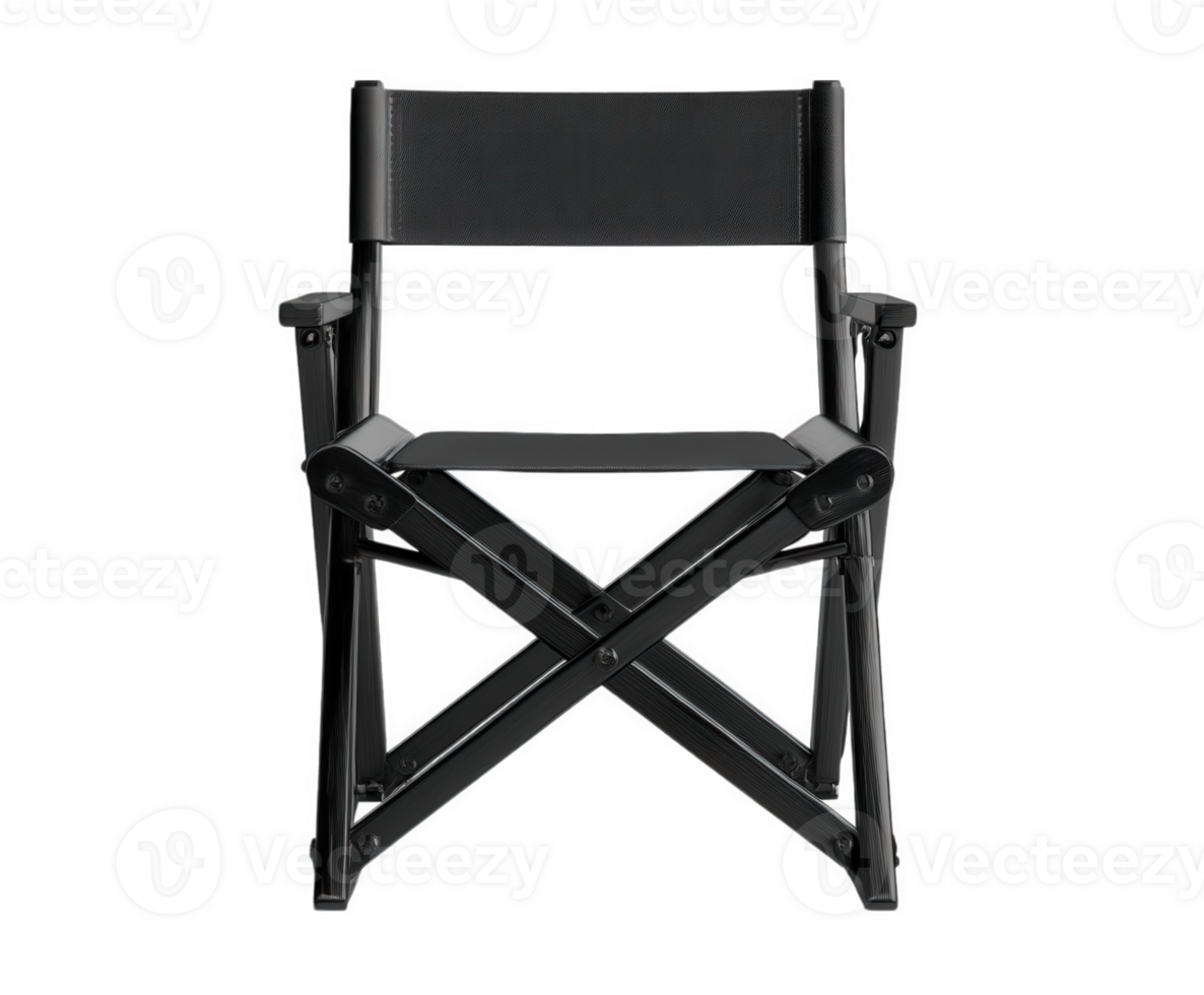 A black director's chair is centered and isolated, offering a sense of modern design. png