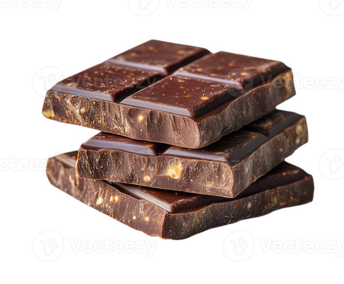 Close-up shot of a stack of rich, dark chocolate squares, perfect for sweet cravings. png