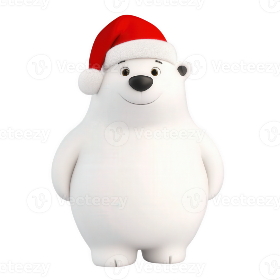 A cheerful polar bear in a Santa hat, ready for the Christmas holidays and winter festivities. png