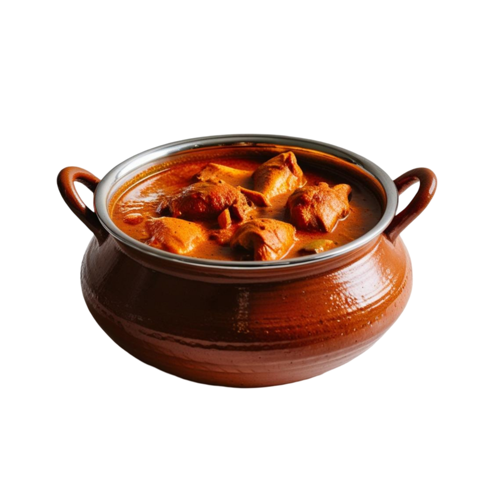 Clay Pot Filled with Savory Meat Stew in Rich, Aromatic Sauce png
