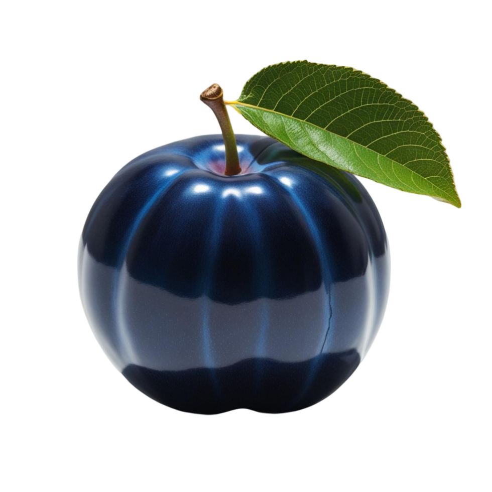 Unusual Dark Blue Apple with Leaf on Clear Background png