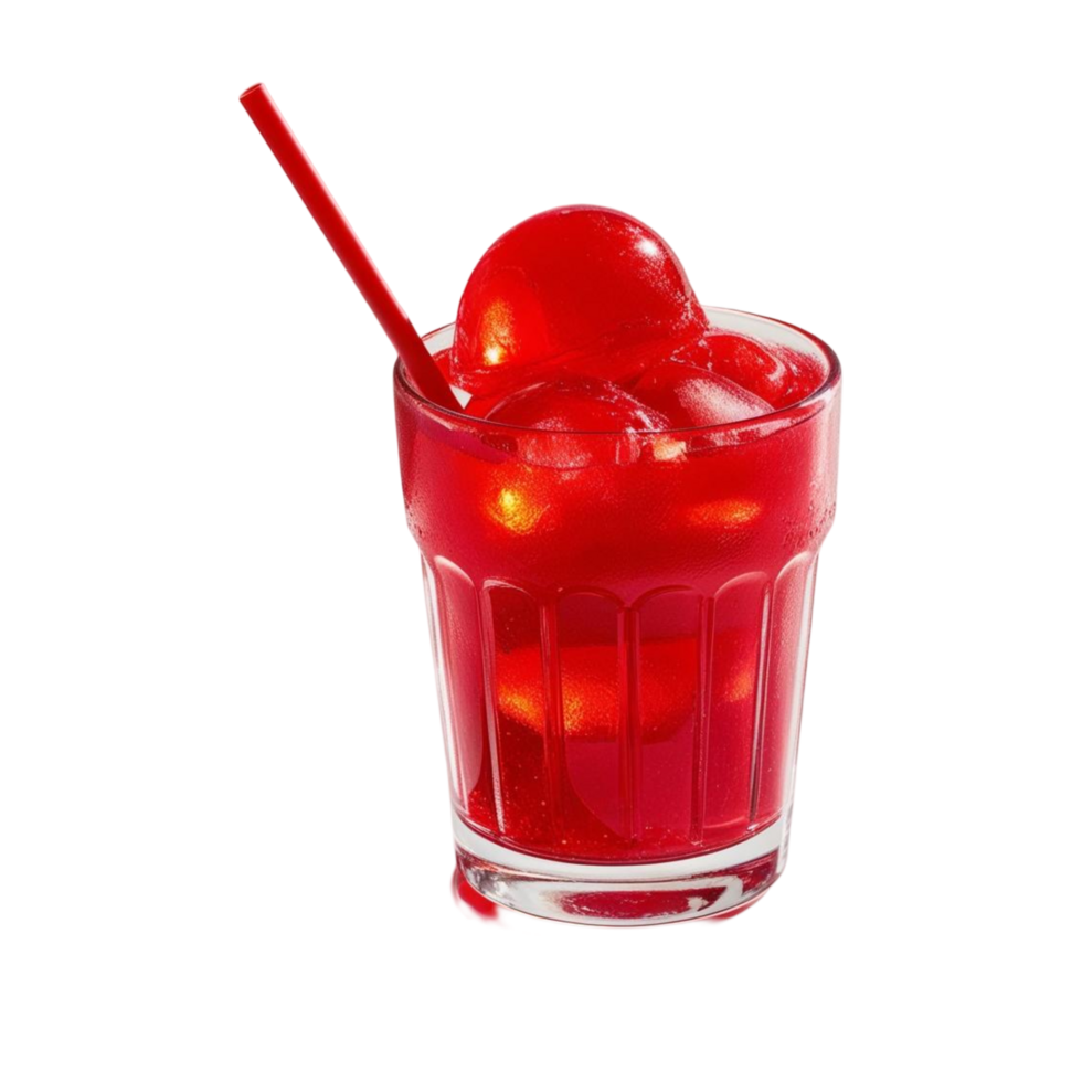 Refreshing Red Beverage in Clear Glass with Ice and Straw png