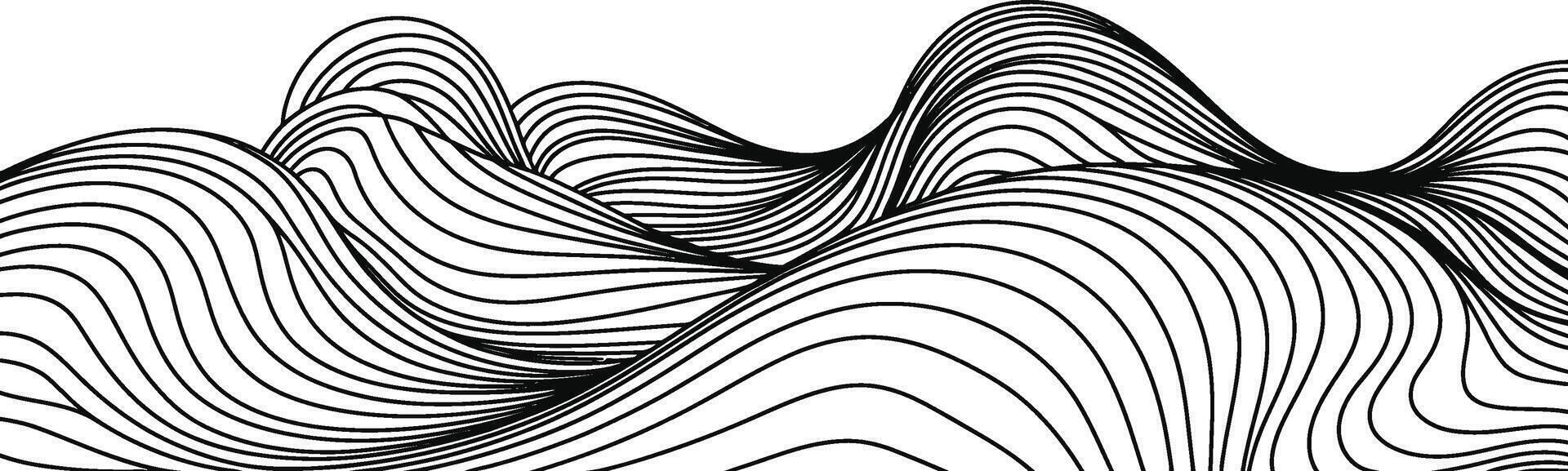 Abstract illustration of flowing wavy lines creating a mountainous landscape design vector