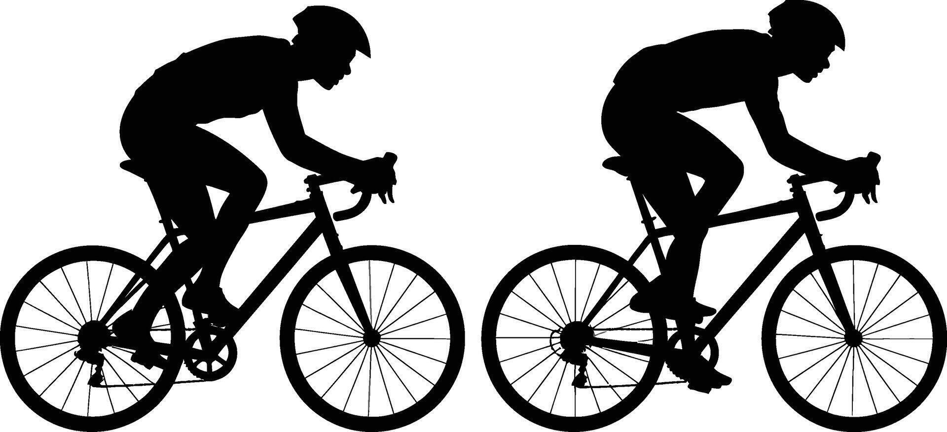 Silhouette of two cyclists riding bicycles in a race competition on a white background vector