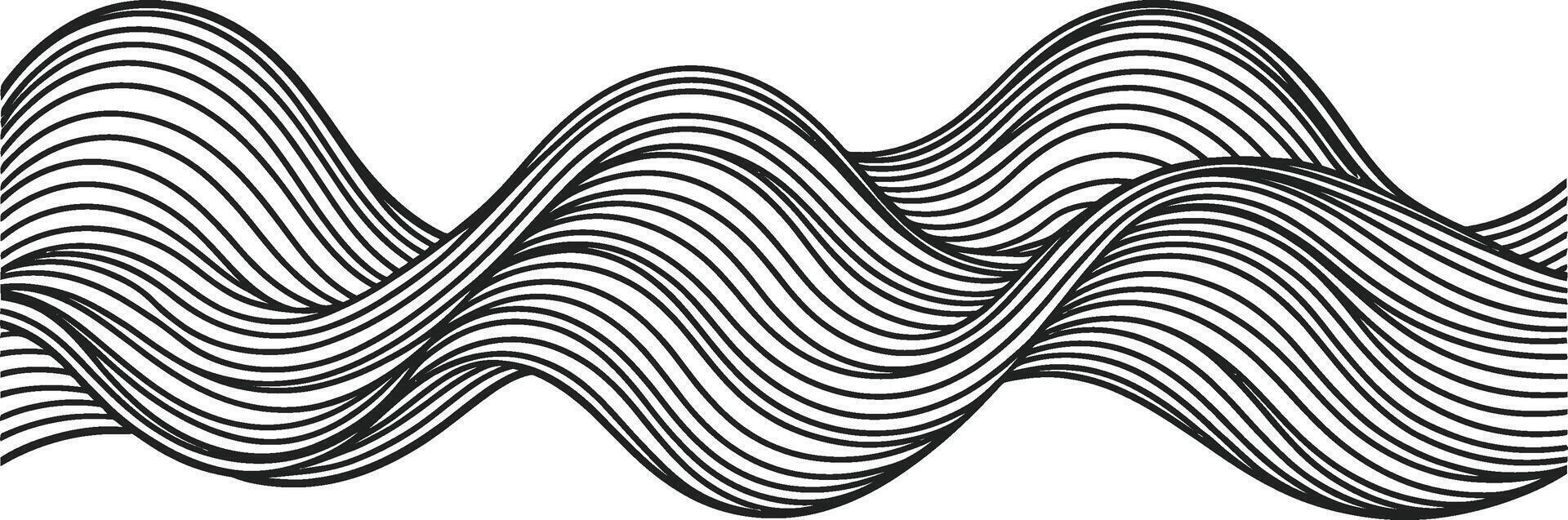 Abstract illustration of wavy lines creating an optical illusion graphic art in black and white vector