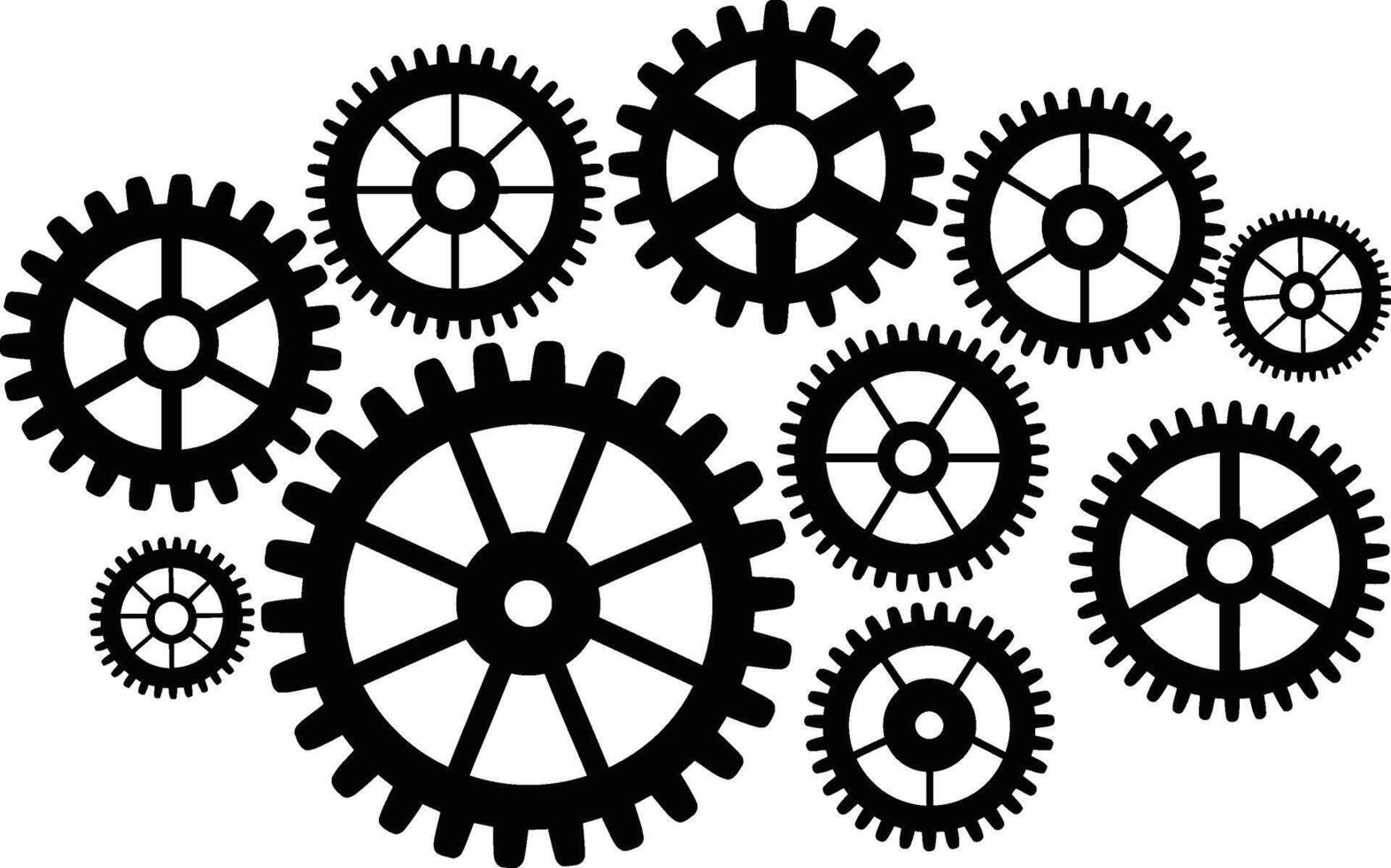 Abstract mechanical gears illustration in black silhouette over white background vector