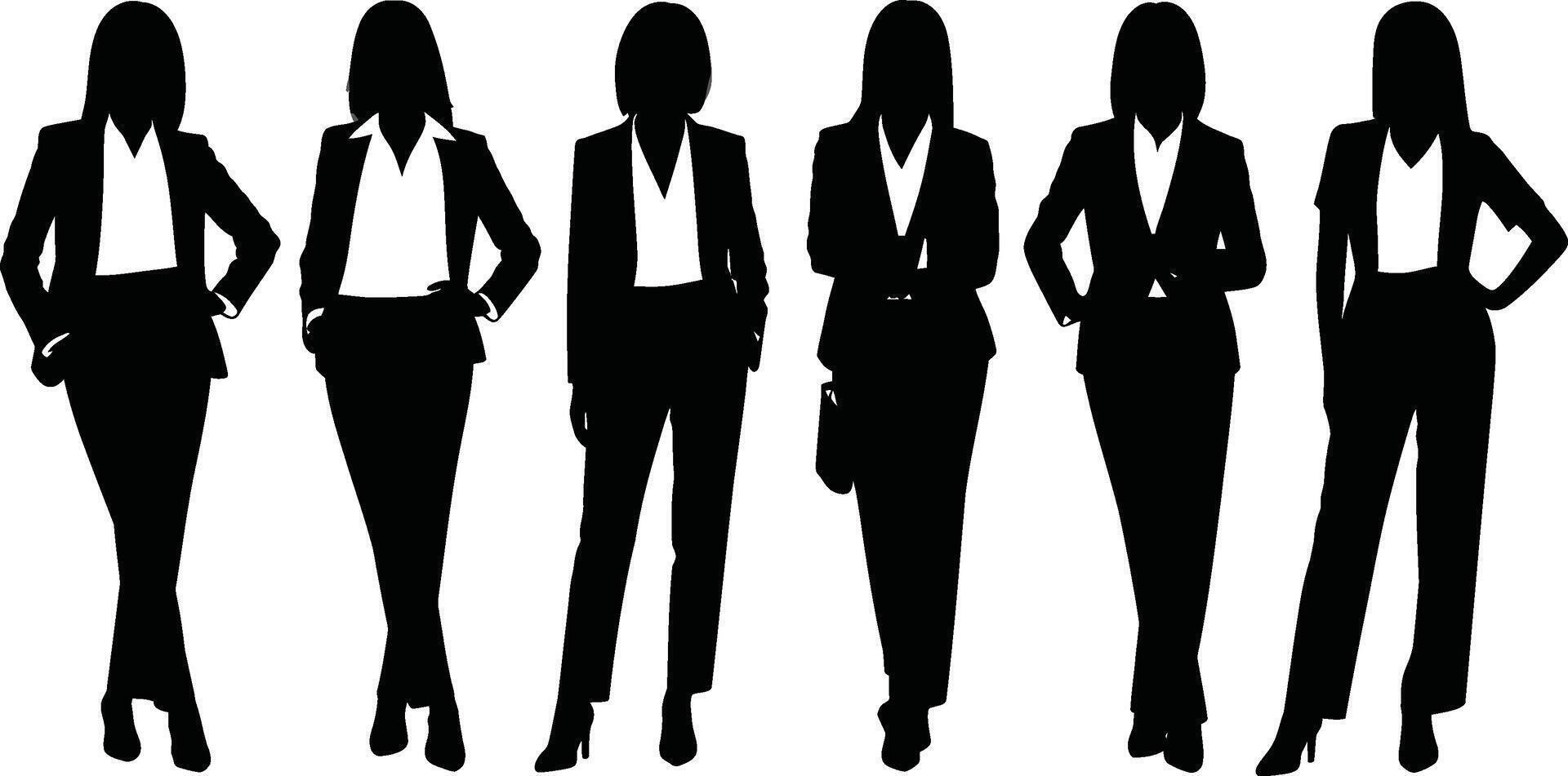 Silhouette collection of stylish women in professional business attire posing confidently together vector