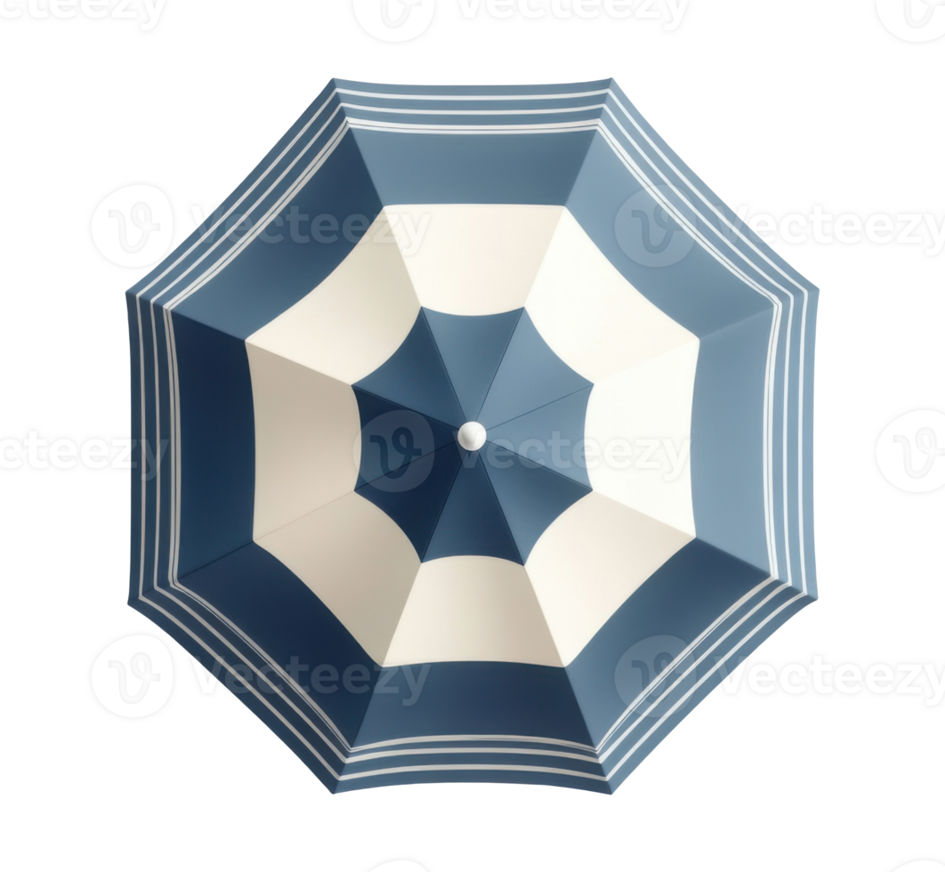 Striped umbrella isolated on transparent background, top view png