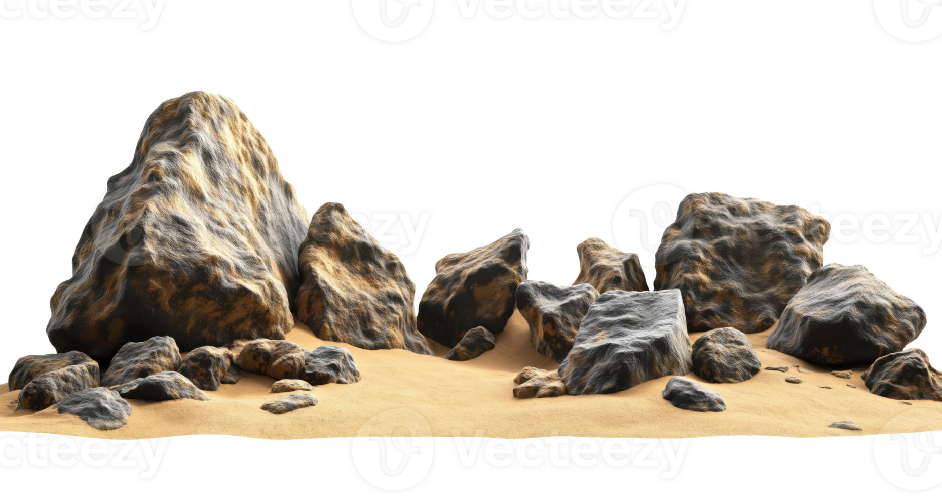 Desert landscape with big stones isolated on transparent background png