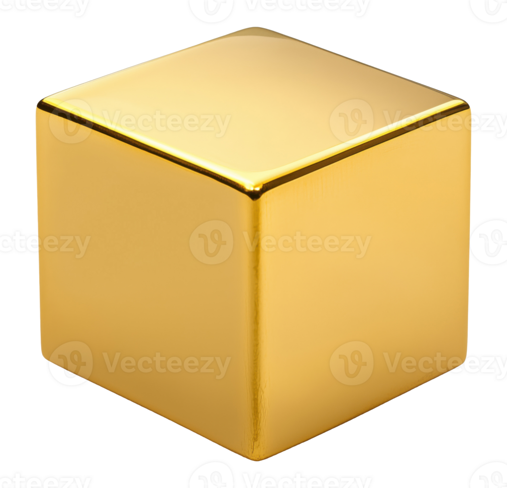 Golden cube isolated on a transparent background png