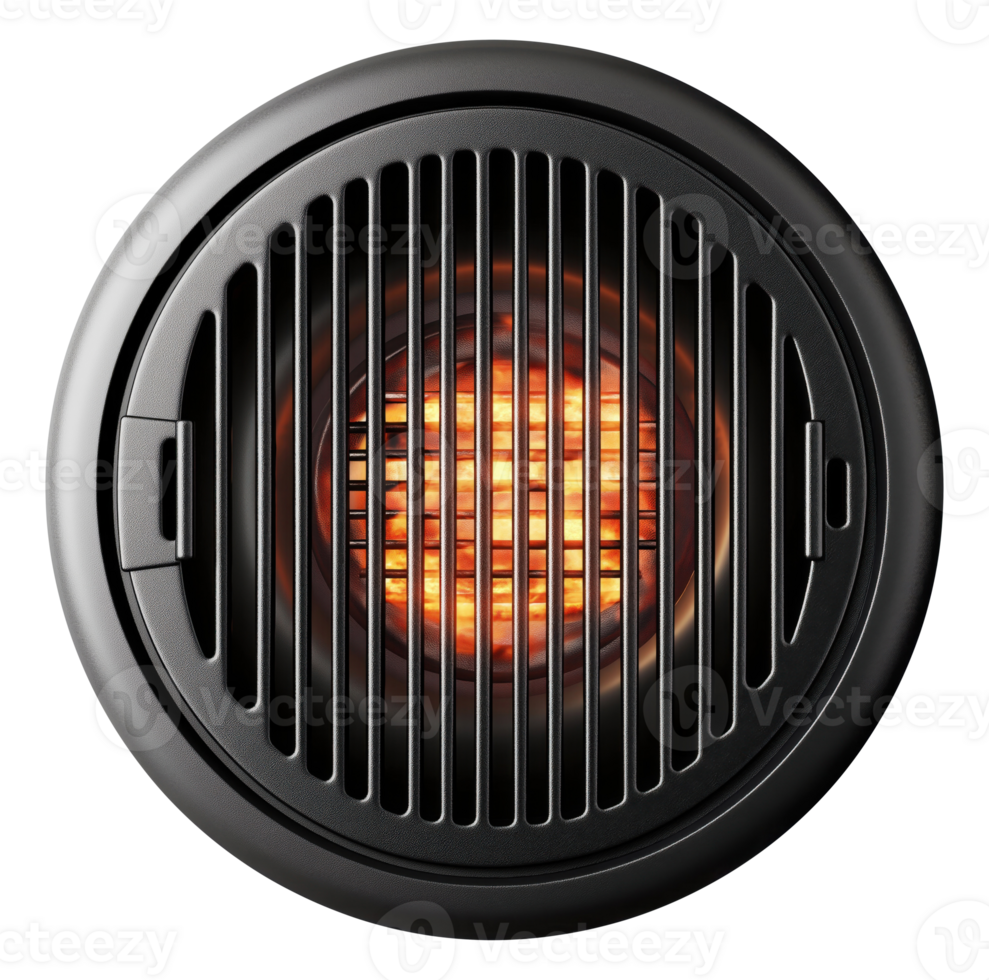 Top view of clean empty round grill with metal grate isolated on transparent background png