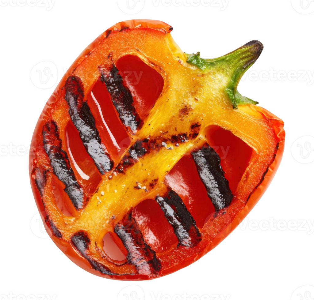 Half of grilled red bell pepper isolated on a transparent background png