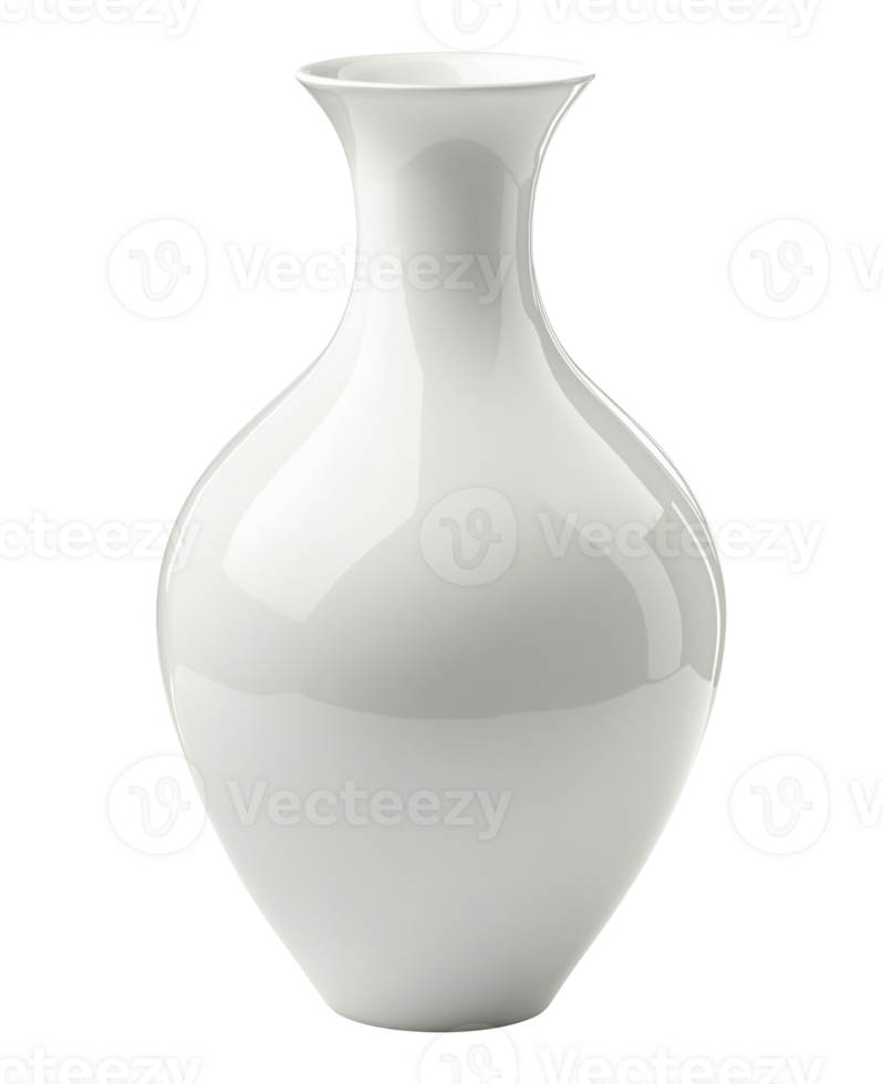 Tall slender white ceramic vase isolated on transparent background png