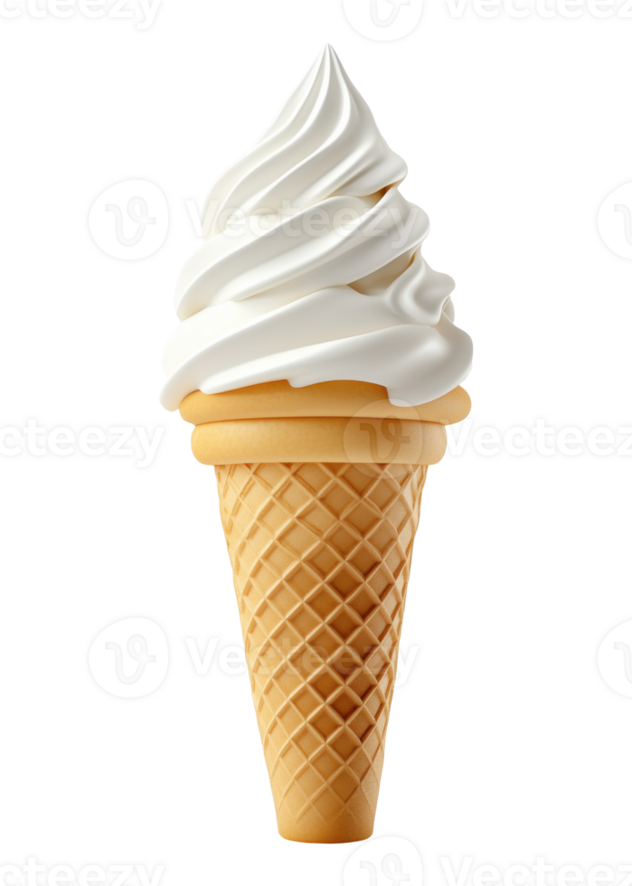 Swirled vanilla ice cream in waffle cone isolated on transparent background png