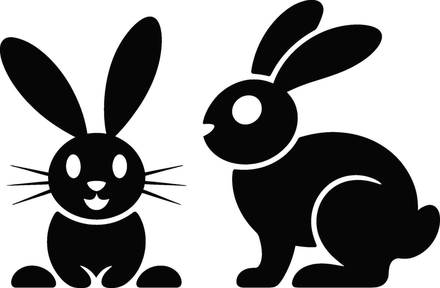 Two black and white silhouetted bunnies cute illustration of easter and spring themes and seasonal designs vector