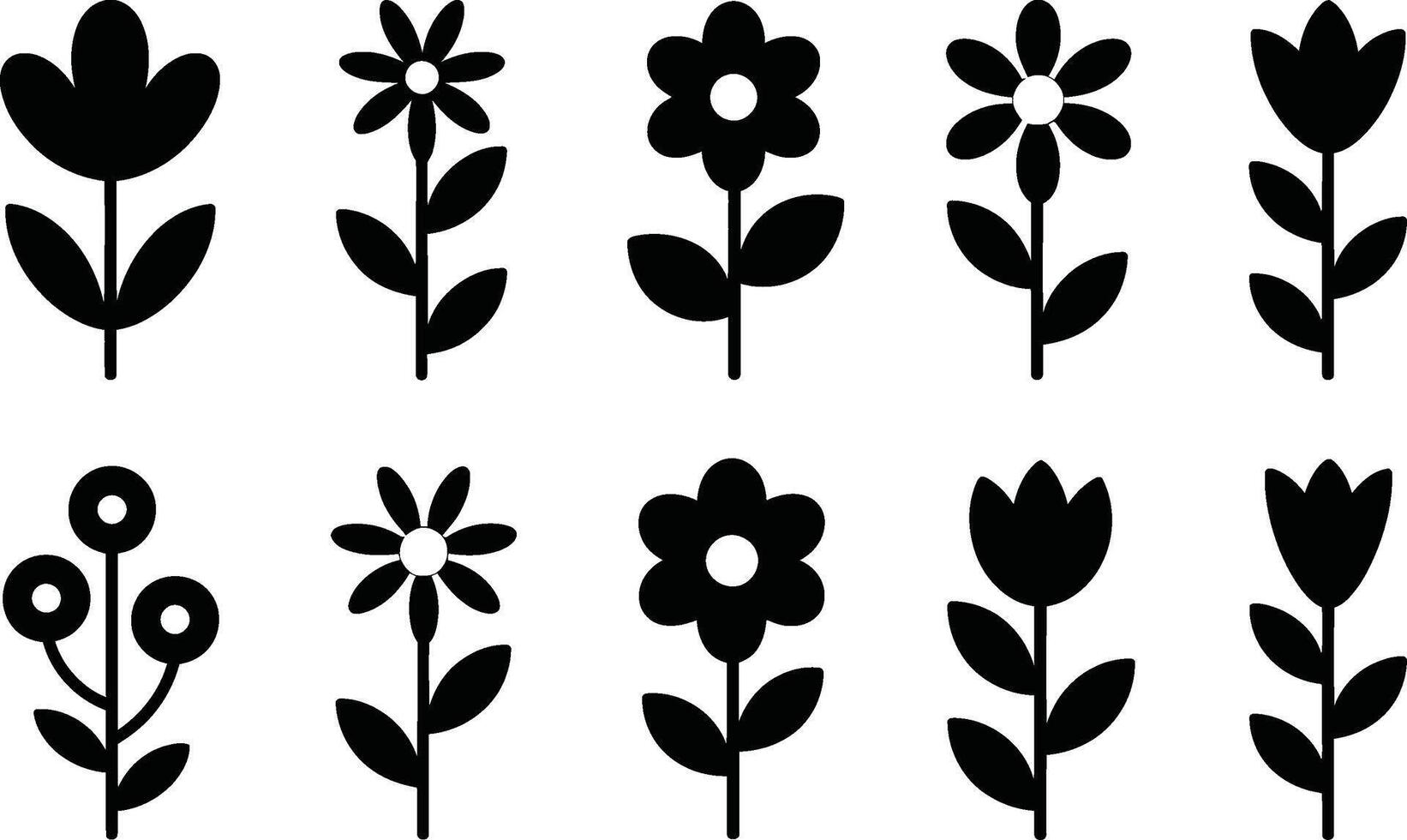 black and white flowers and leaves on a white background vector