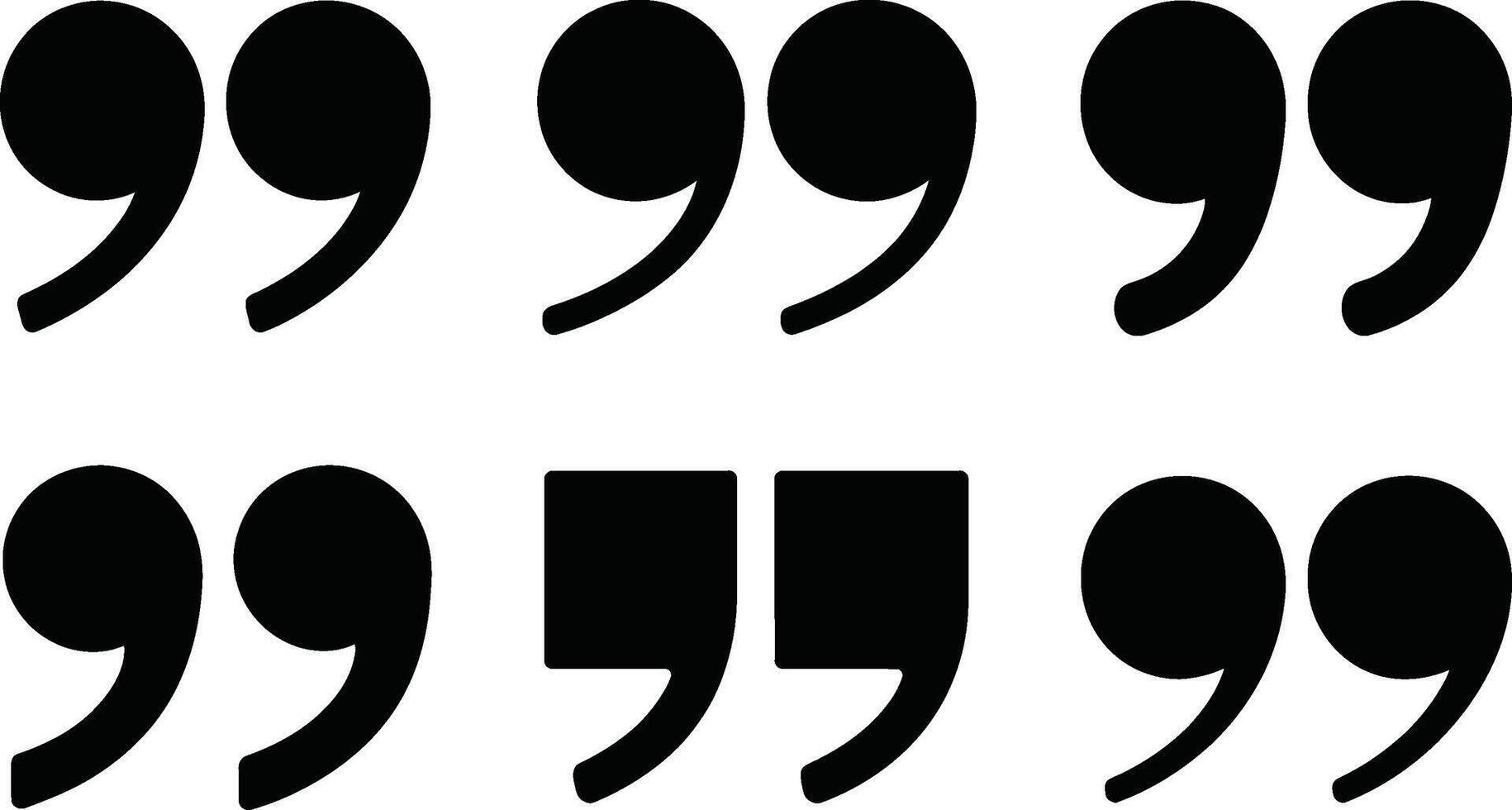 Collection of black quote marks with variations for typography and communication designs vector