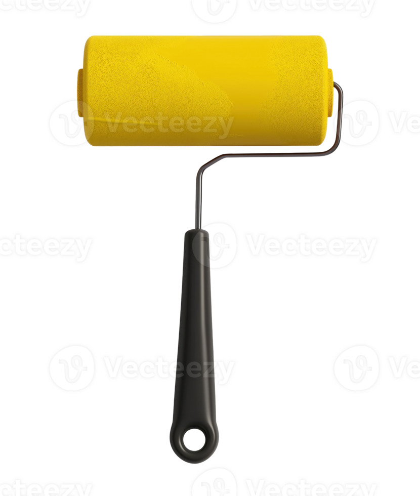 Paint roller with yellow paint isolated on a transparent background png
