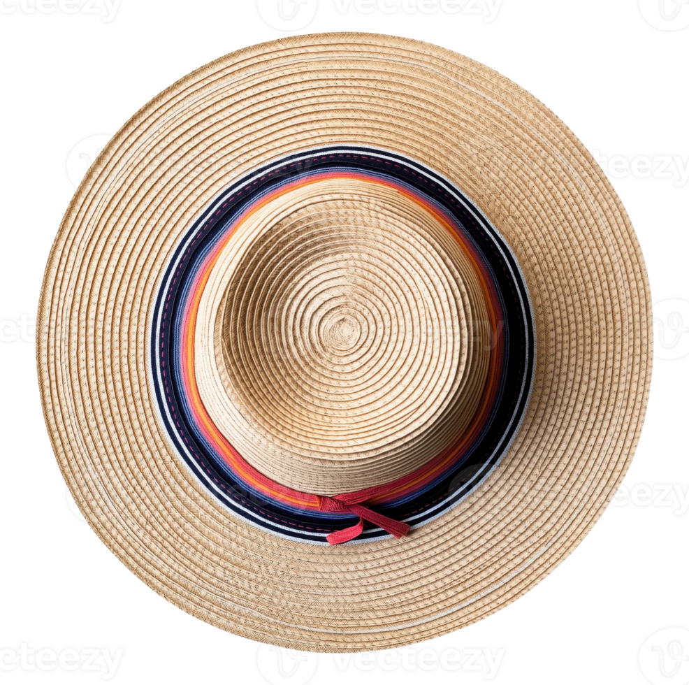 Simple summer straw hat, isolated on a transparent background, top view png