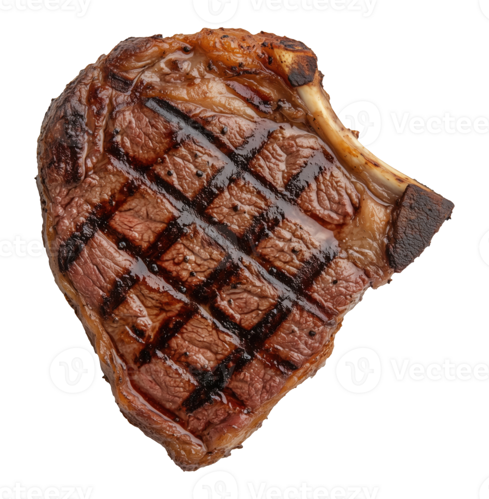 Juicy grilled beef steak with grill marks isolated on transparent background png