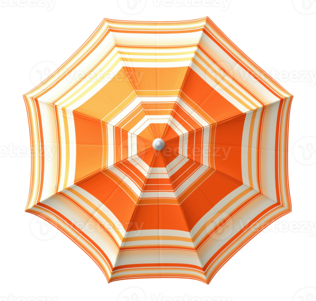 Top view of a striped beach umbrella isolated on transparent background png