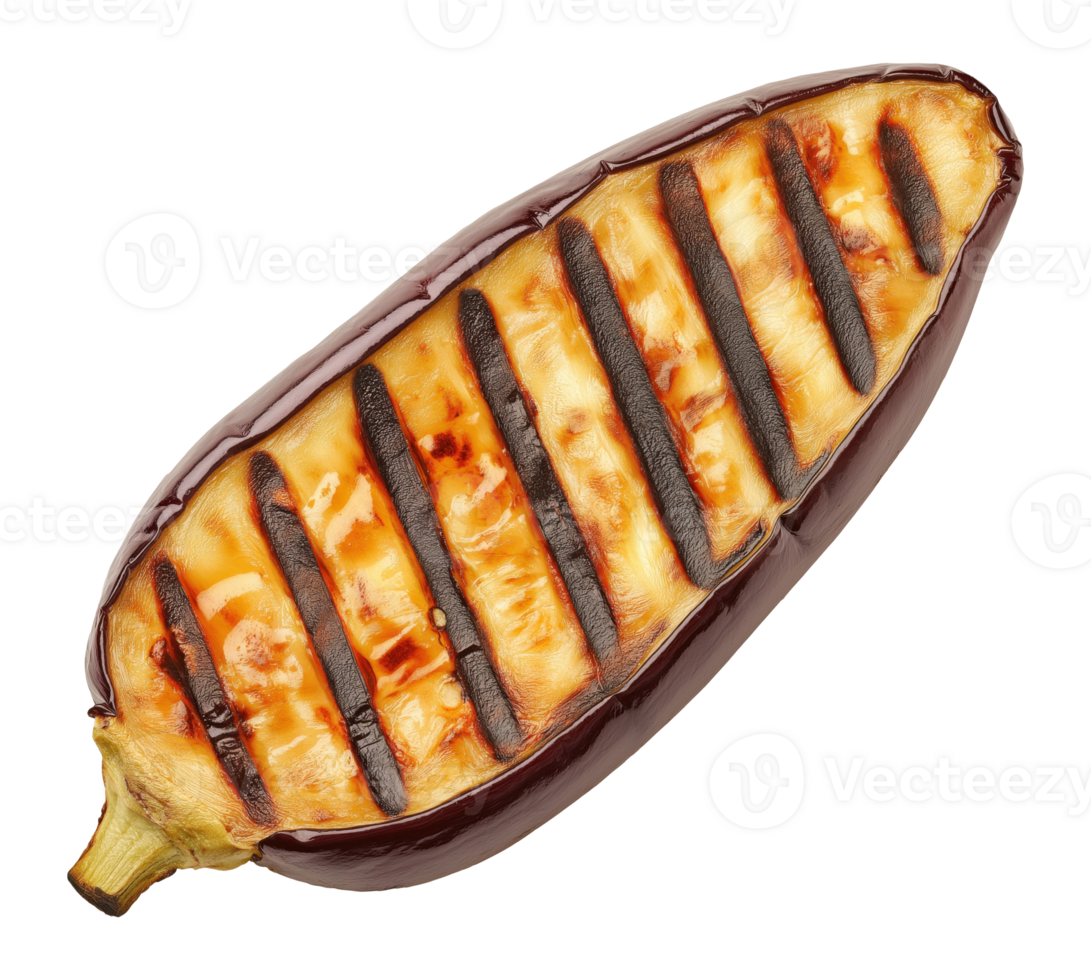 Grilled eggplant slice with charred grill marks isolated on transparent background png