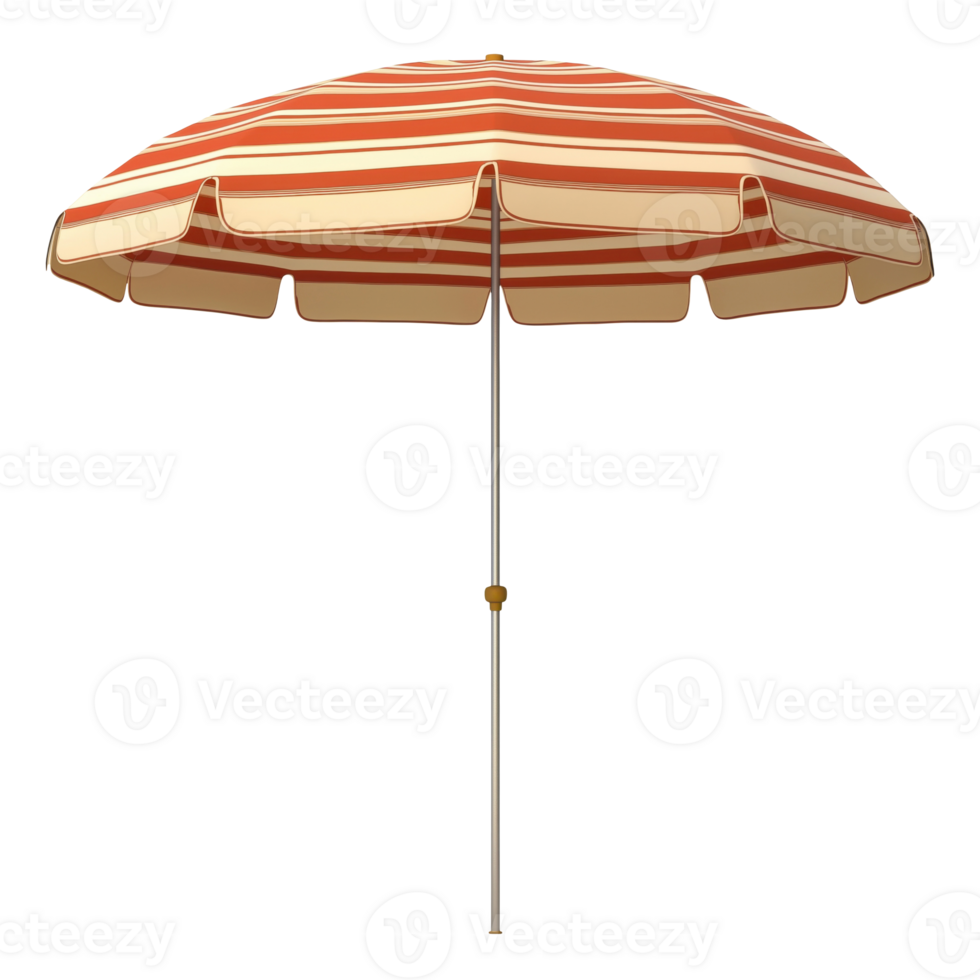 Classic striped beach umbrella with metal pole isolated on transparent background png