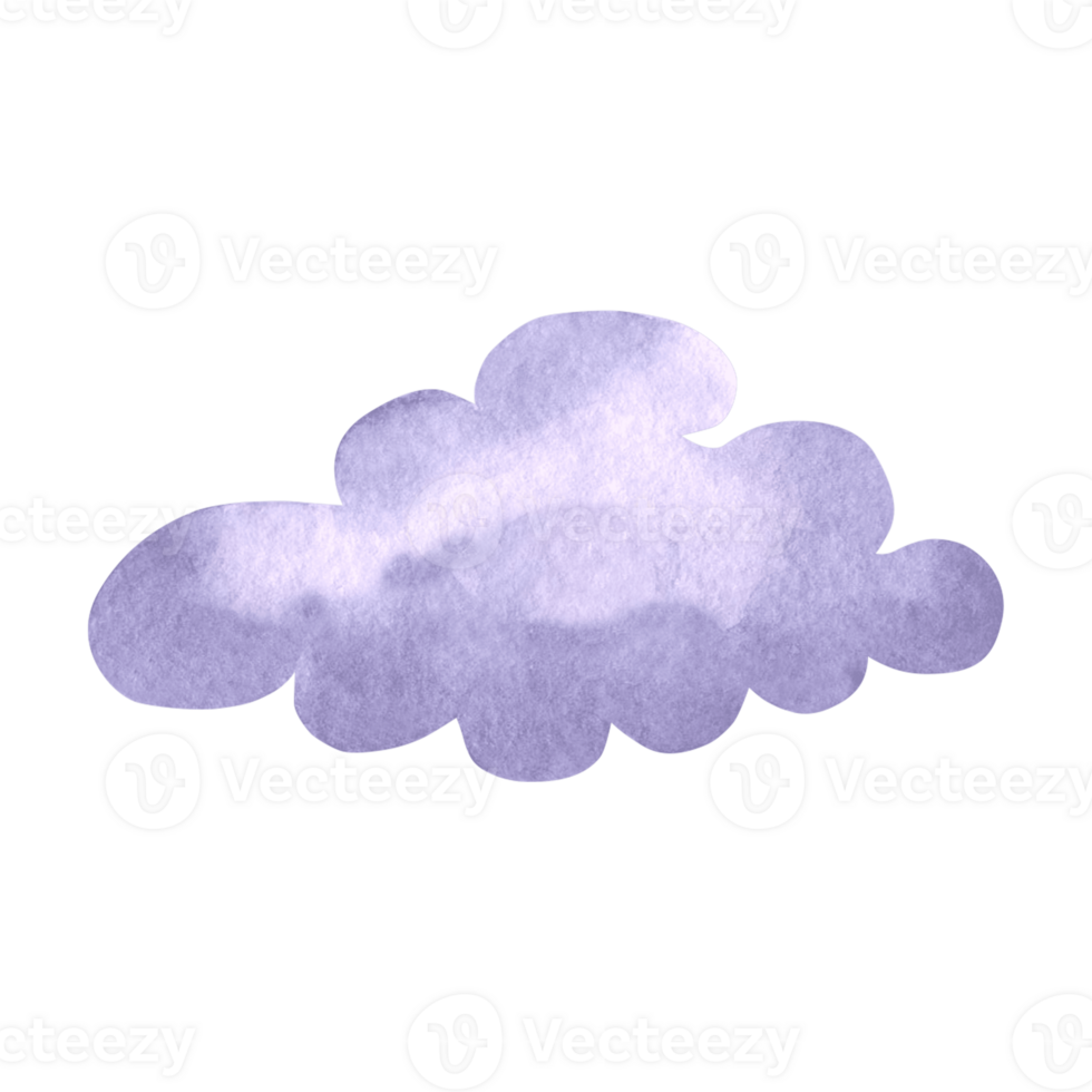 Watercolor nigt cloud isolated. Cute hand drawn illustration of violet sky for kids designs. Selestial purple background for children. Dreams element for nursery decoration or baby shower invitations. png