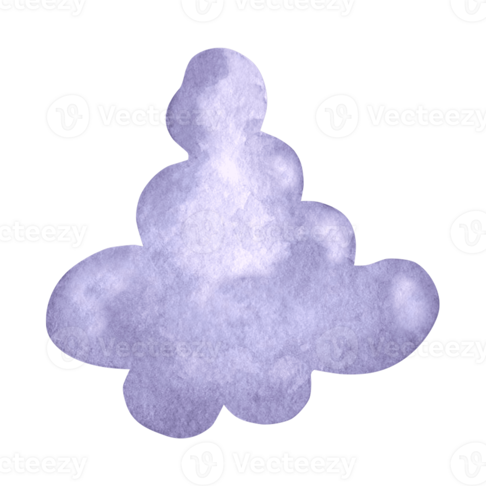 Watercolor cloud isolated. Cute hand drawn illustration of violet sky for kids design. Selestial purple background for children. Dreams element for nursery decoration or baby shower invitations. png