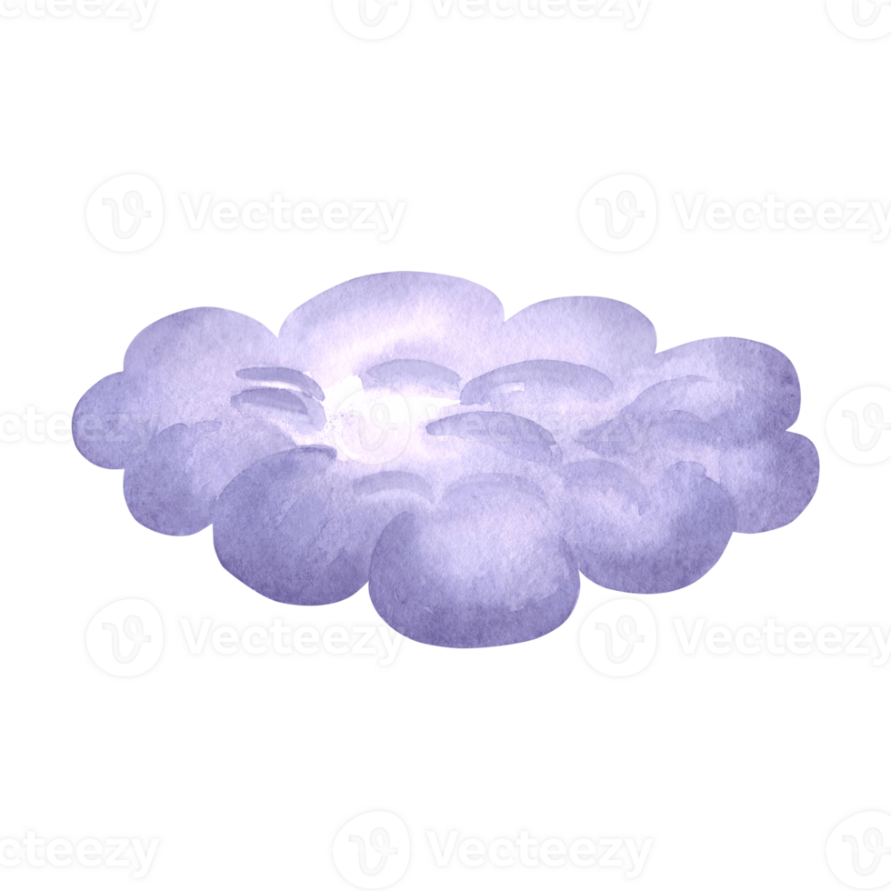 Watercolor nigt cloud isolated. Cute hand drawn illustration of violet sky for kids design. Selestial purple background for children. Dreams element for nursery decoration or baby shower invitations. png