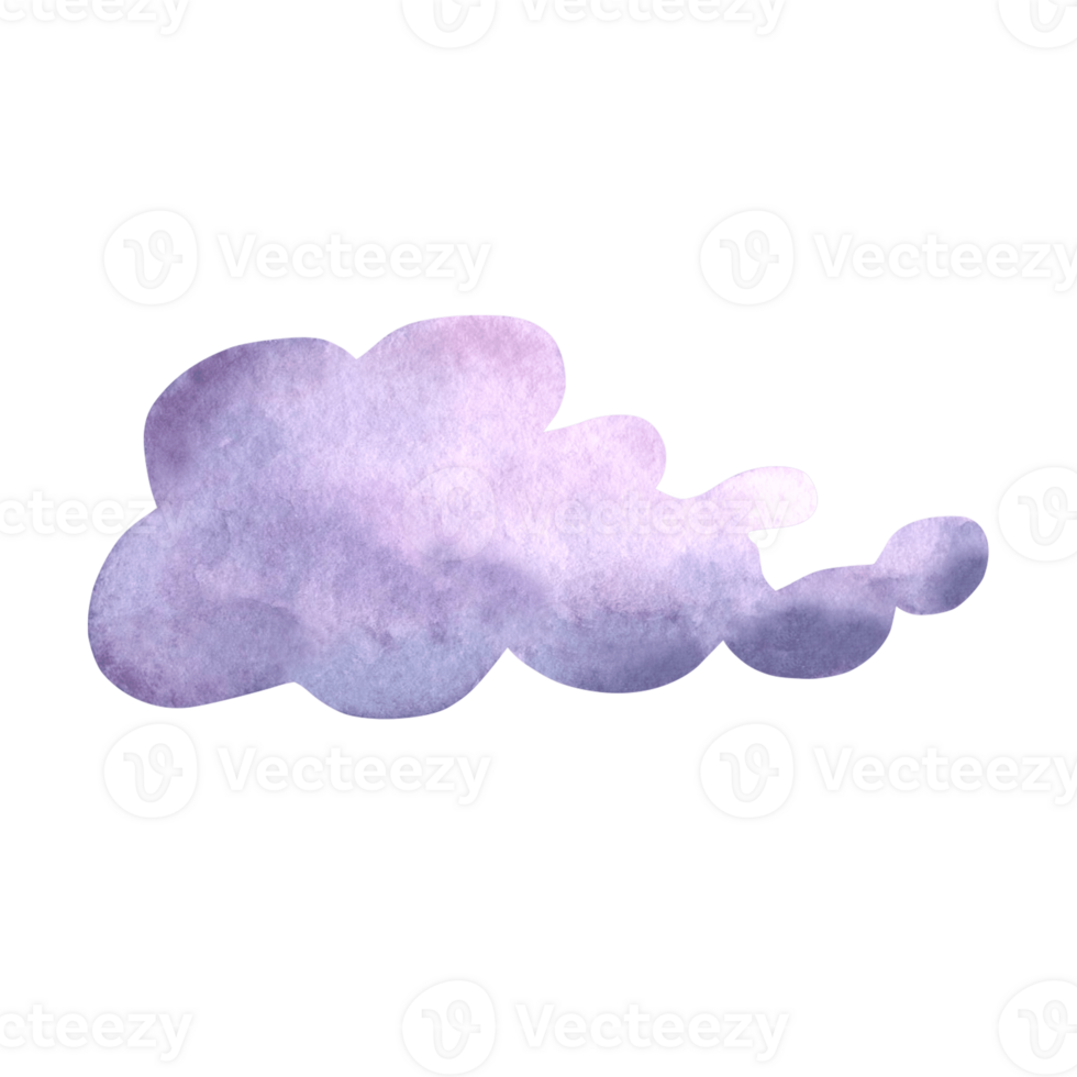 Watercolor nigt cloud isolated. Cute hand drawn illustration of violet sky for kids design. Selestial purple backgrounds for children. Dreams element for nursery decoration or baby shower invitations. png