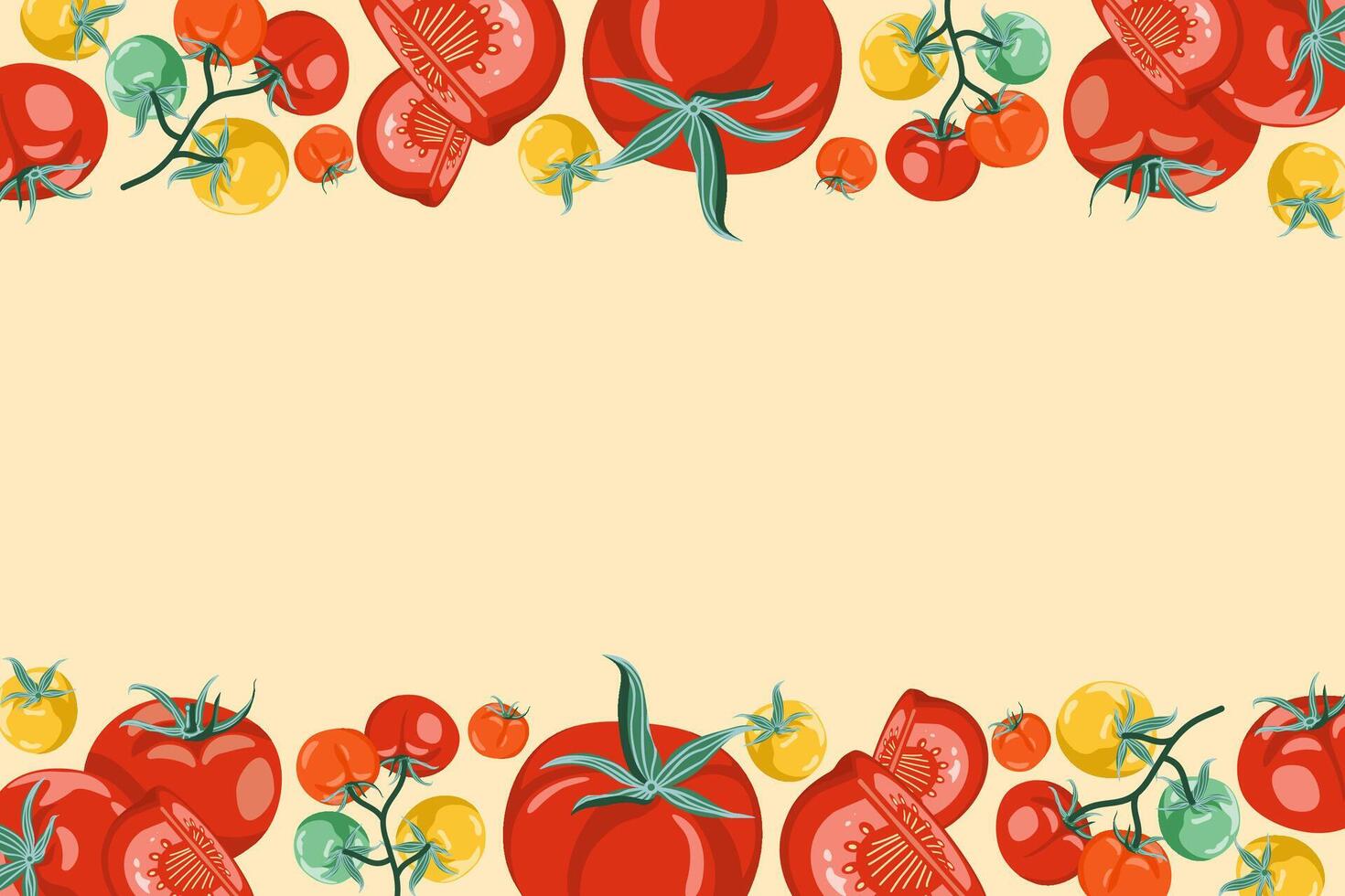 Tomato border background with red and yellow tomatoes. Perfect for recipes, fresh food, or healthy eating themes. vector