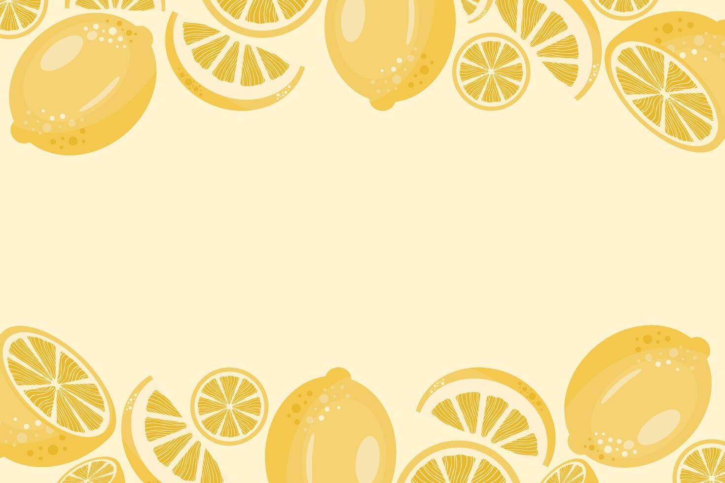 Lemon fruit frame background with whole and sliced lemons, perfect for summer designs and citrus themed projects. vector