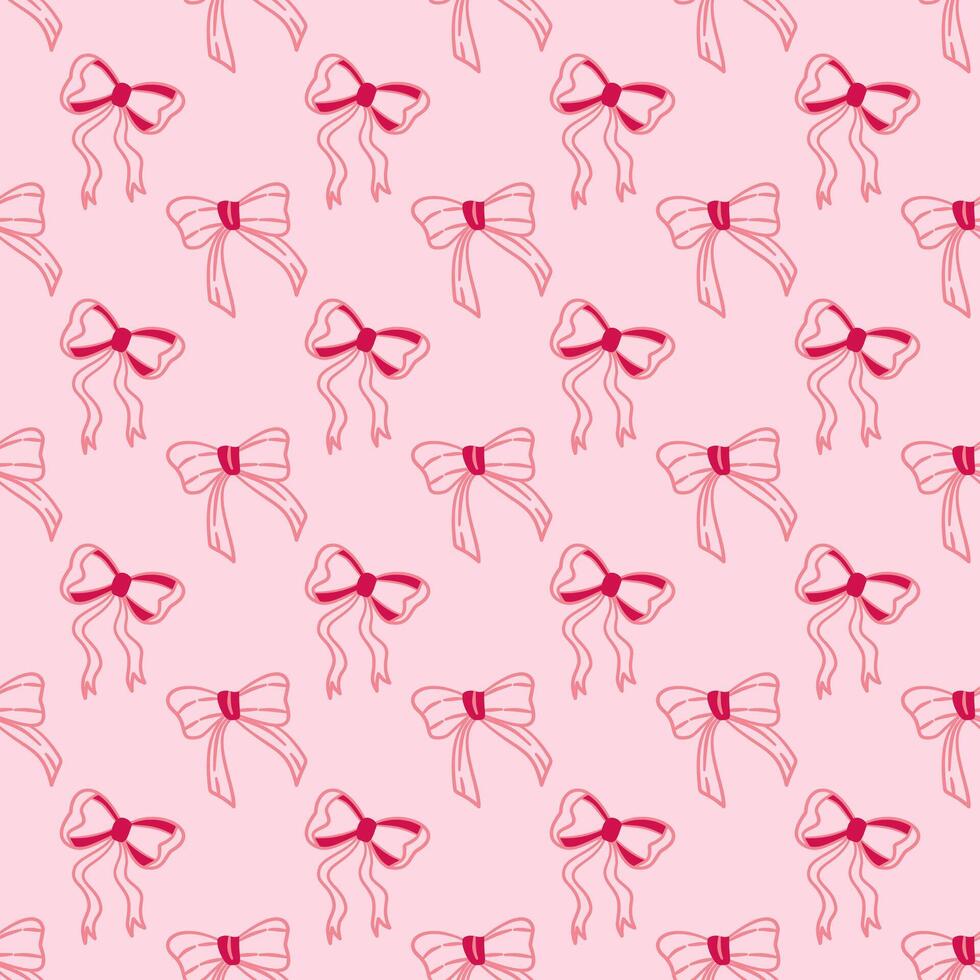 Cute coquette seamless pattern, ribbon bow isolated on pink background for fabric, textile, clothing. vector