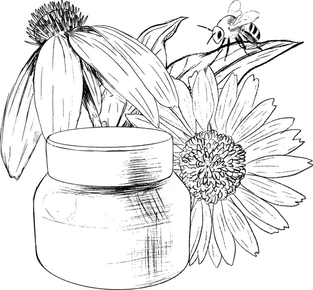 Floral Essence and a Jar of Honey for Wellbeing vector