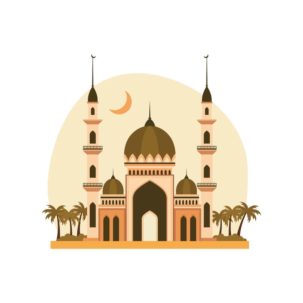 Illustration Design of Islamic Mosque Exterior Building Landscape with Minaret in Middle East vector